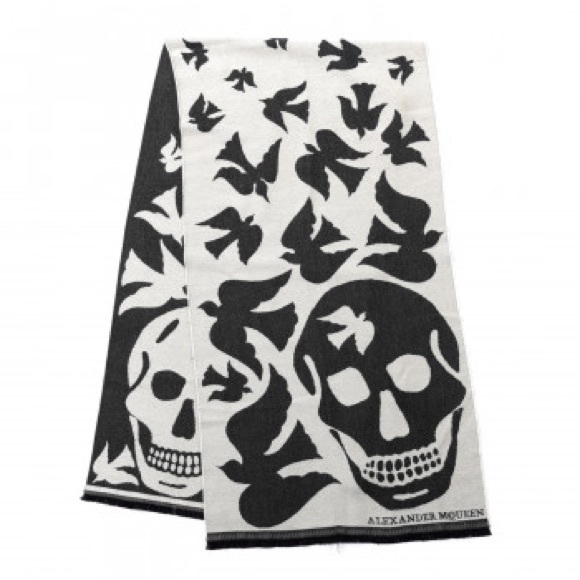 Alexander McQueen Wool Skull Bird Stole Scarf Black - Picture 5 of 7